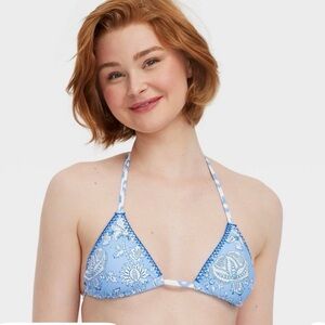 NWT- Roller Rabbit Geo / Floral vines reversible triangle bikini top